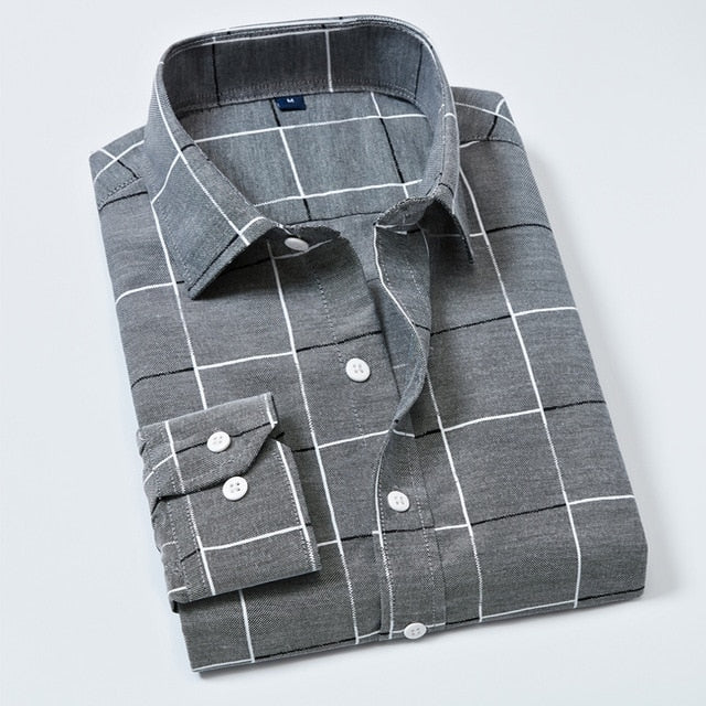 Men’s Plaid  Shirts Long Sleeve Plaid Shirt Casual Long Sleeve Formal Brand Clothing Business Shirts Slim fit Men Camisas Oxford