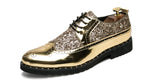 Mens Dress Shoes Golden glitter Brogue Formal Shoes Men Elegant Patent Leather Flats Oxford Footwear Lace Up Pointed