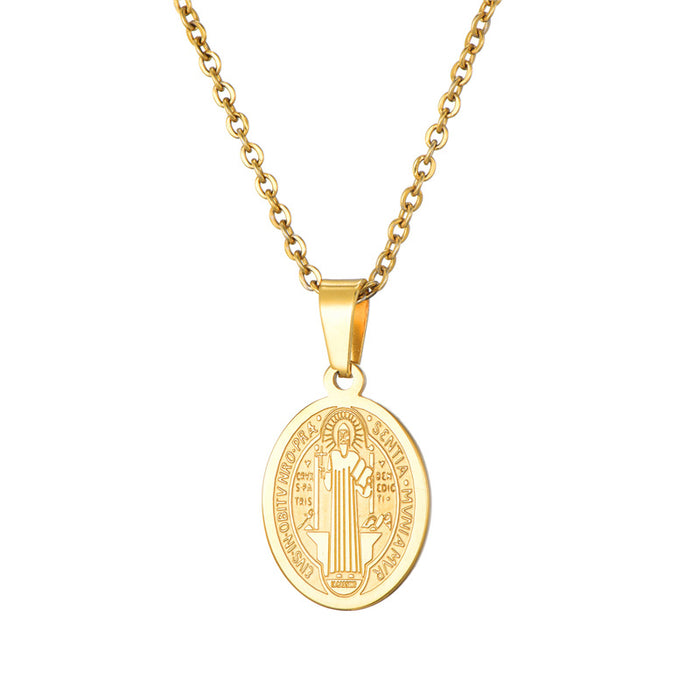 WT-REN001 Stainless Steel Necklace Catholic Priest Saint Benedict Pendant Necklace Lady Fashion Necklace Jewerly