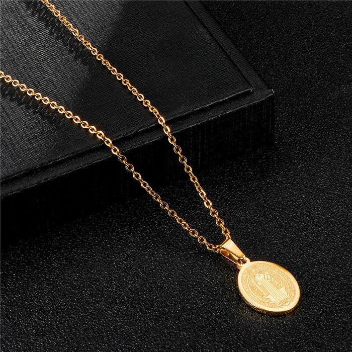 WT-REN001 Stainless Steel Necklace Catholic Priest Saint Benedict Pendant Necklace Lady Fashion Necklace Jewerly