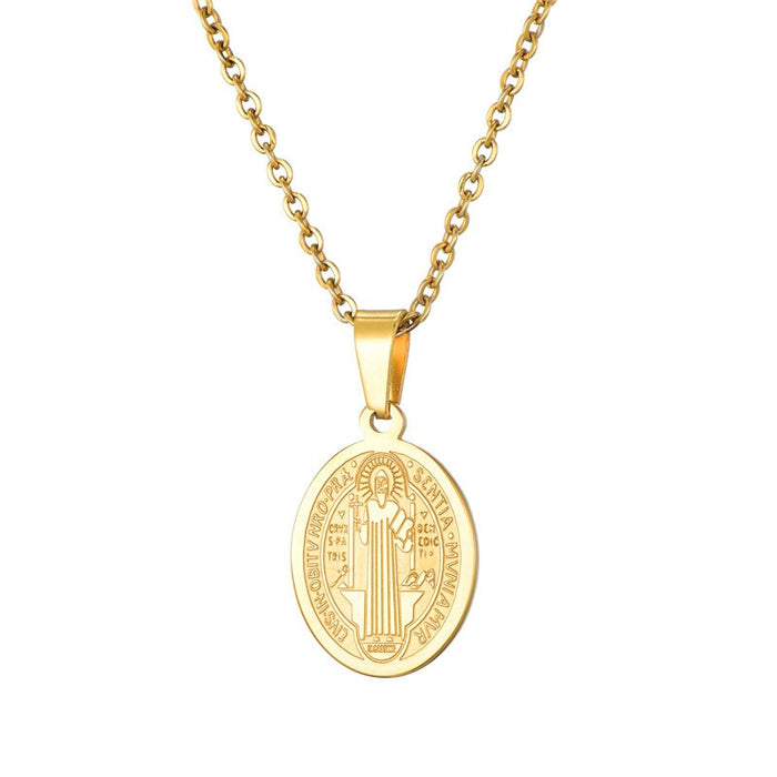 WT-REN001 Stainless Steel Necklace Catholic Priest Saint Benedict Pendant Necklace Lady Fashion Necklace Jewerly