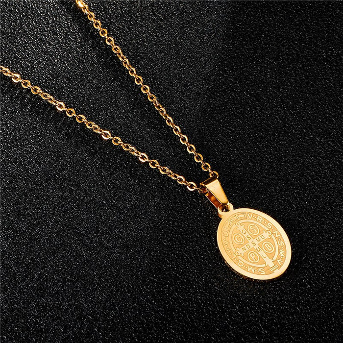 WT-REN001 Stainless Steel Necklace Catholic Priest Saint Benedict Pendant Necklace Lady Fashion Necklace Jewerly