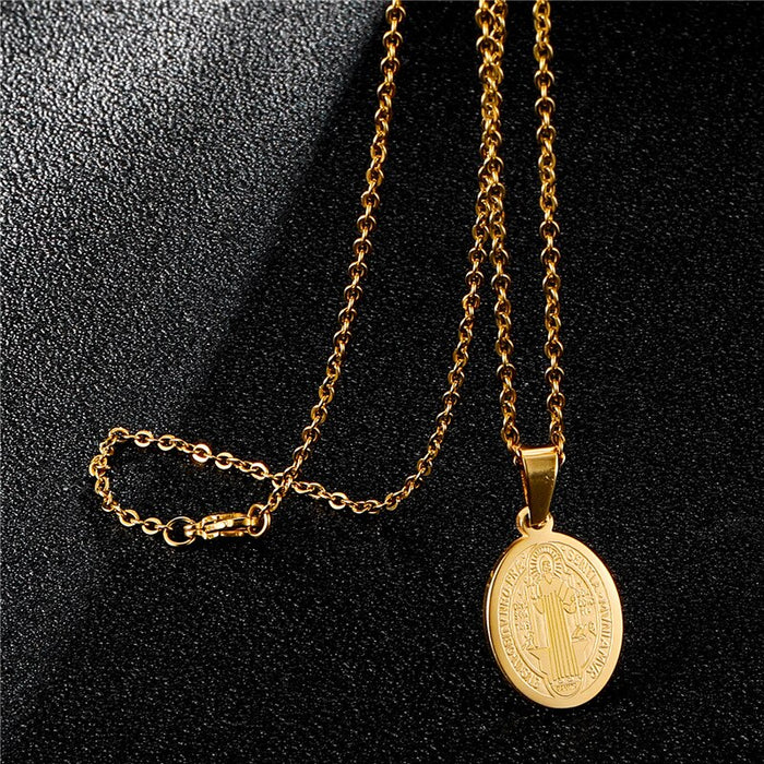 WT-REN001 Stainless Steel Necklace Catholic Priest Saint Benedict Pendant Necklace Lady Fashion Necklace Jewerly