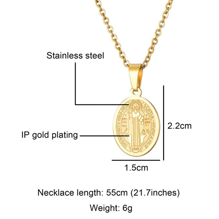 WT-REN001 Stainless Steel Necklace Catholic Priest Saint Benedict Pendant Necklace Lady Fashion Necklace Jewerly