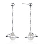 Elegant Women 925 Sterling Silver Pearl Earrings Fashion S925 Long Chain Rotate Celestial Shape Drop Earrings Lady Party Jewerly