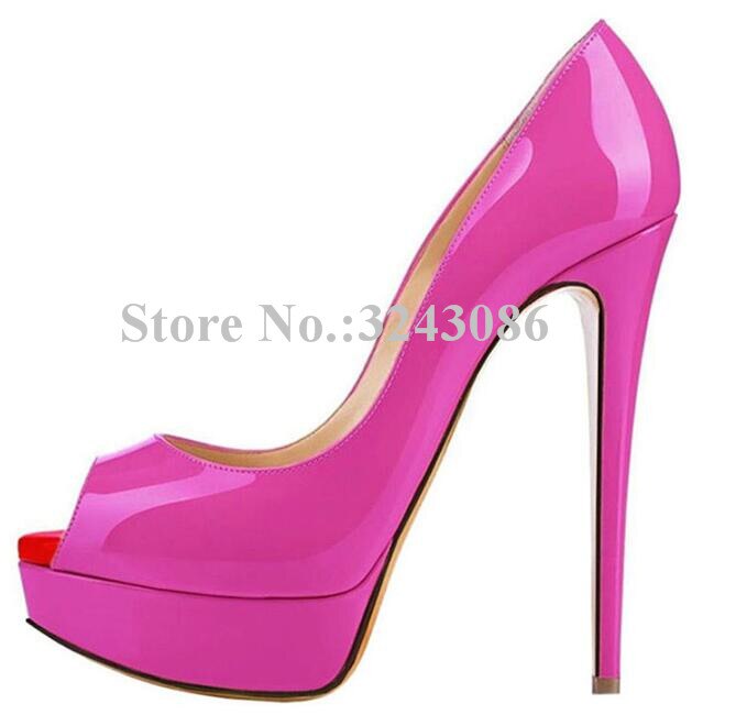 Classical Peep Toe Patent Leather Nude Color Platform Shoes Woman 14cm Heel Thin Heel Ladies Dress Shoes Sexy Stiletto High Heel