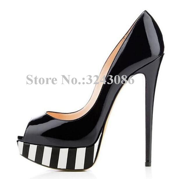 Classical Peep Toe Patent Leather Nude Color Platform Shoes Woman 14cm Heel Thin Heel Ladies Dress Shoes Sexy Stiletto High Heel