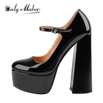 Onlymaker Ladies Mary-Jane Pumps Platform Chunky High Heels shoes Ankle Strap Plus Size Big Size Party Dress Pumps