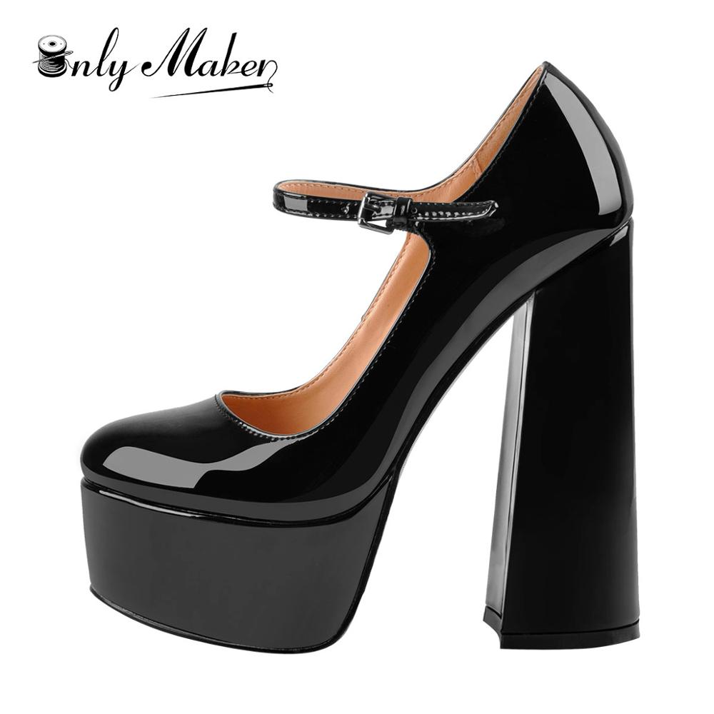 Onlymaker Ladies Mary-Jane Pumps Platform Chunky High Heels shoes Ankle Strap Plus Size Big Size Party Dress Pumps