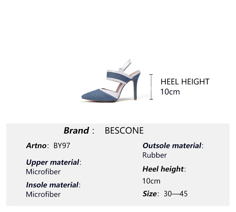 BESCONE Women Pumps Sexy Pointed Toe Buckle Breathable Thin Heel Shoes Handmade Shallow Super High Heel Dress Ladies Pumps BM97