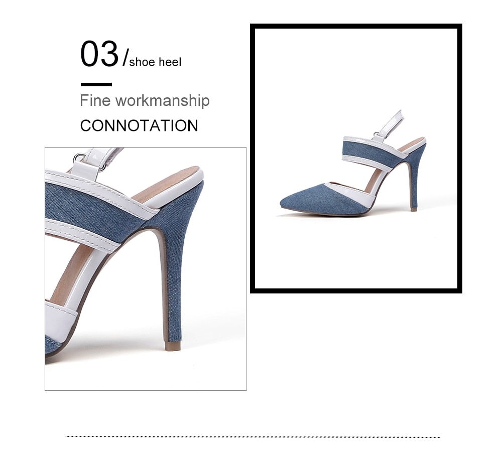 BESCONE Women Pumps Sexy Pointed Toe Buckle Breathable Thin Heel Shoes Handmade Shallow Super High Heel Dress Ladies Pumps BM97