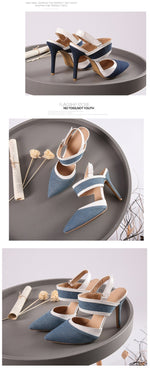 BESCONE Women Pumps Sexy Pointed Toe Buckle Breathable Thin Heel Shoes Handmade Shallow Super High Heel Dress Ladies Pumps BM97