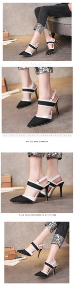 BESCONE Women Pumps Sexy Pointed Toe Buckle Breathable Thin Heel Shoes Handmade Shallow Super High Heel Dress Ladies Pumps BM97