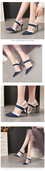 BESCONE Women Pumps Sexy Pointed Toe Buckle Breathable Thin Heel Shoes Handmade Shallow Super High Heel Dress Ladies Pumps BM97