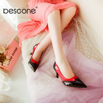 BESCONE Sexy Pointed Toe Ladies Pumps High Quality Patent Leather Shallow Thin Heel Shoes New Fashion Dress Women Pumps BM297