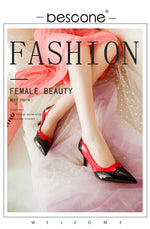 BESCONE Sexy Pointed Toe Ladies Pumps High Quality Patent Leather Shallow Thin Heel Shoes New Fashion Dress Women Pumps BM297