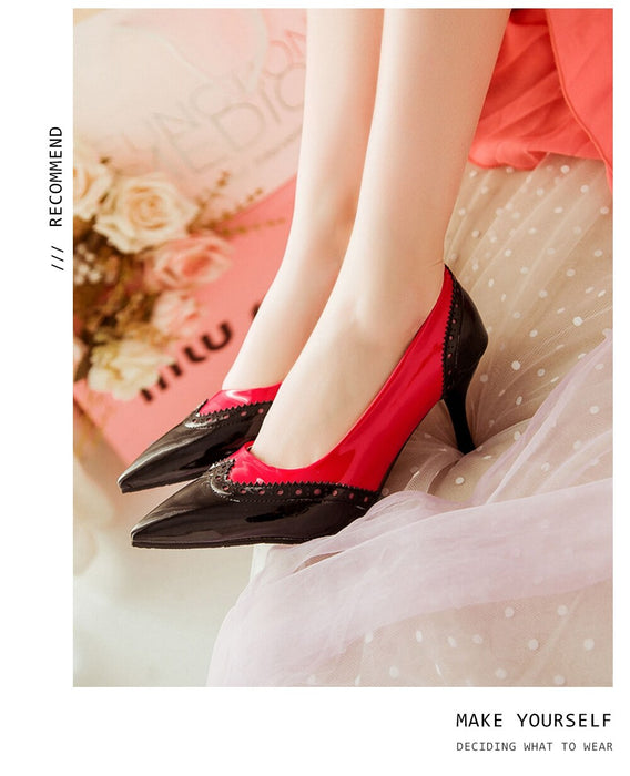 BESCONE Sexy Pointed Toe Ladies Pumps High Quality Patent Leather Shallow Thin Heel Shoes New Fashion Dress Women Pumps BM297