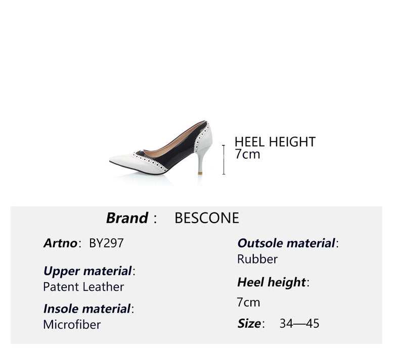 BESCONE Sexy Pointed Toe Ladies Pumps High Quality Patent Leather Shallow Thin Heel Shoes New Fashion Dress Women Pumps BM297