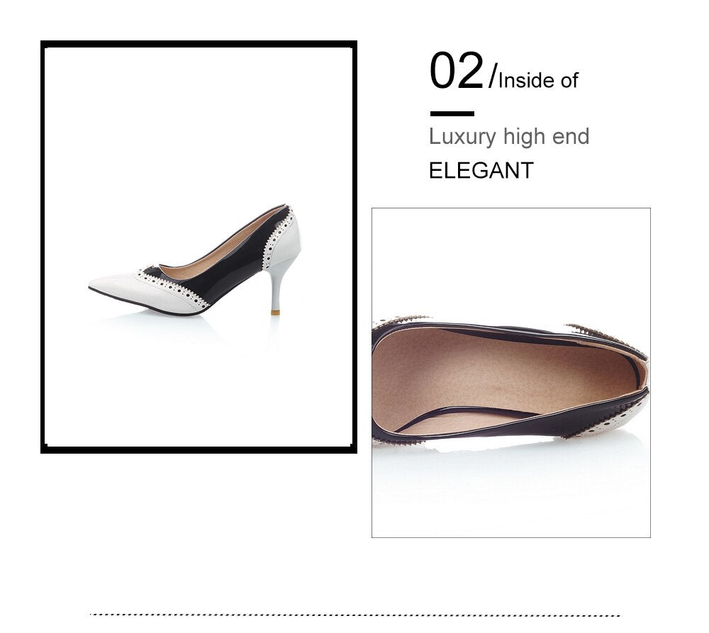 BESCONE Sexy Pointed Toe Ladies Pumps High Quality Patent Leather Shallow Thin Heel Shoes New Fashion Dress Women Pumps BM297