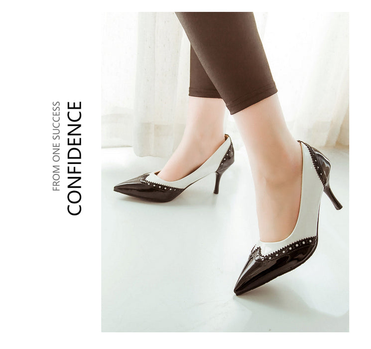 BESCONE Sexy Pointed Toe Ladies Pumps High Quality Patent Leather Shallow Thin Heel Shoes New Fashion Dress Women Pumps BM297