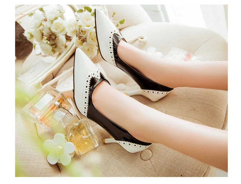 BESCONE Sexy Pointed Toe Ladies Pumps High Quality Patent Leather Shallow Thin Heel Shoes New Fashion Dress Women Pumps BM297