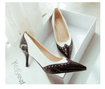 BESCONE Sexy Pointed Toe Ladies Pumps High Quality Patent Leather Shallow Thin Heel Shoes New Fashion Dress Women Pumps BM297