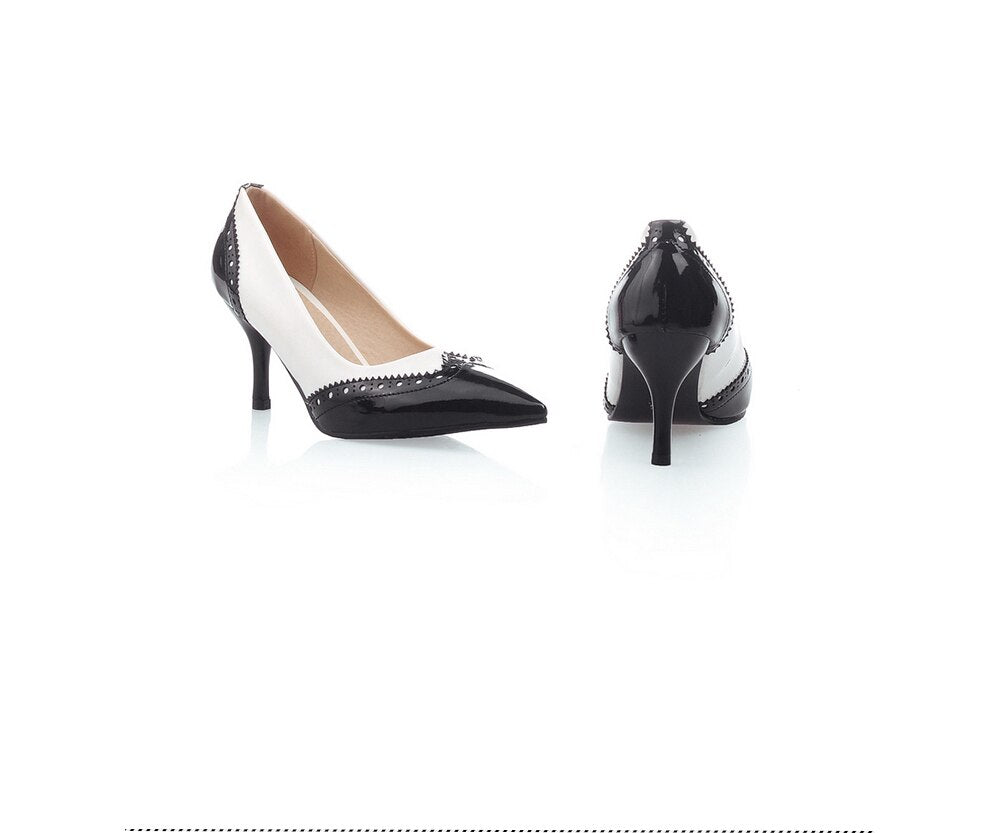 BESCONE Sexy Pointed Toe Ladies Pumps High Quality Patent Leather Shallow Thin Heel Shoes New Fashion Dress Women Pumps BM297