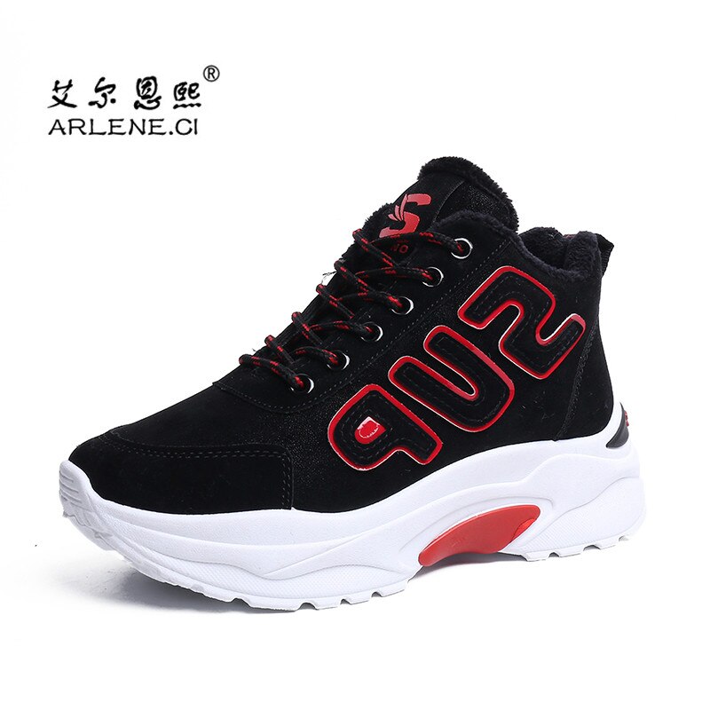 2018 Winter Plush Warm Women Tennis Shoes Platform Sneakers Chunky Height Increasing Sport Shoes Lady Outdoor Trainers Shoes