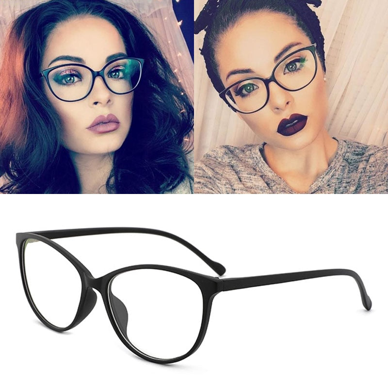 Feishini 2020 Fashion Women Cat Eye Eyeglasses Frame Optical Glasse Frame Ladies Retro Eyewear Transparent Fake Glasses Print