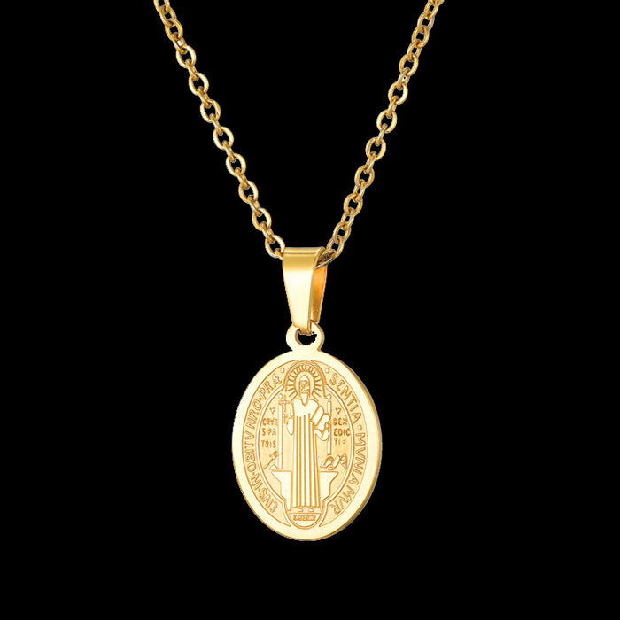 WT-REN001 Stainless Steel Necklace Catholic Priest Saint Benedict Pendant Necklace Lady Fashion Necklace Jewerly