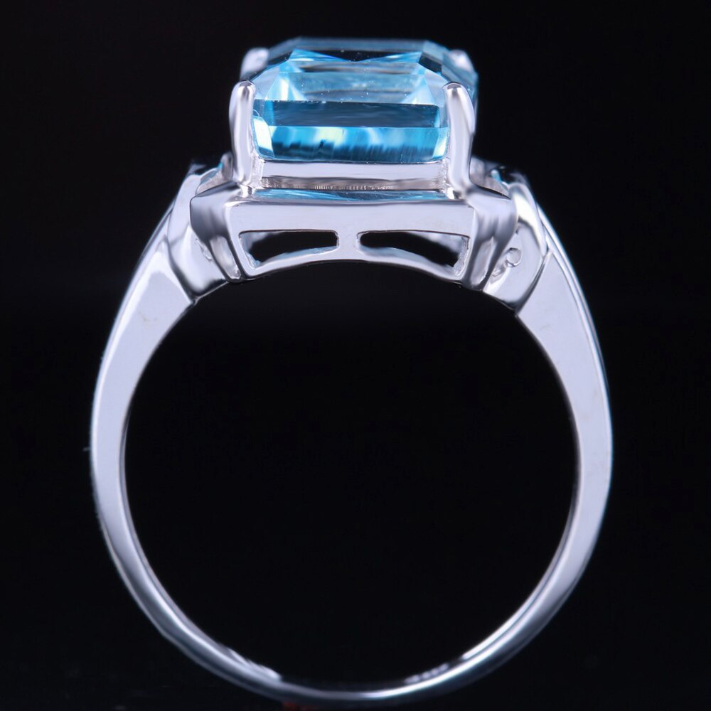 Fine Jewerly Real 925 Sterling Silver Flawless 10.5x8.5mm Emerald Cut 6.03CTW Genuine Sky Blue Topaz Ring Wedding Lady Fine Ring