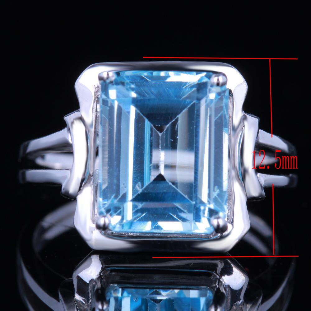 Fine Jewerly Real 925 Sterling Silver Flawless 10.5x8.5mm Emerald Cut 6.03CTW Genuine Sky Blue Topaz Ring Wedding Lady Fine Ring