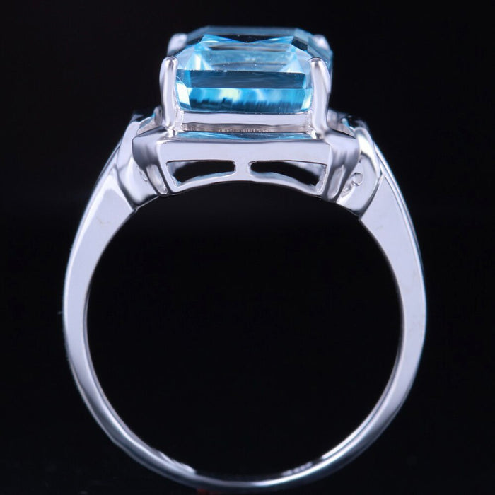 Fine Jewerly Real 925 Sterling Silver Flawless 10.5x8.5mm Emerald Cut 6.03CTW Genuine Sky Blue Topaz Ring Wedding Lady Fine Ring