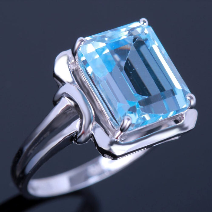 Fine Jewerly Real 925 Sterling Silver Flawless 10.5x8.5mm Emerald Cut 6.03CTW Genuine Sky Blue Topaz Ring Wedding Lady Fine Ring