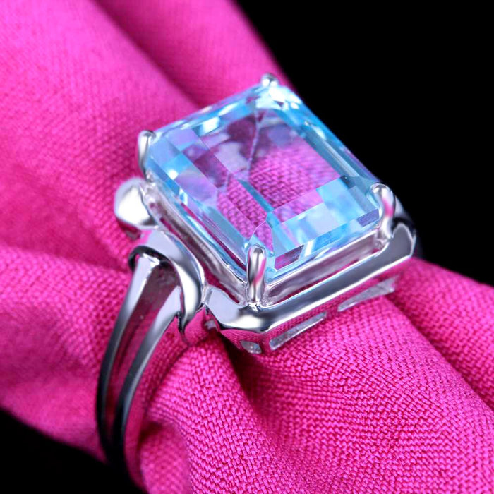 Fine Jewerly Real 925 Sterling Silver Flawless 10.5x8.5mm Emerald Cut 6.03CTW Genuine Sky Blue Topaz Ring Wedding Lady Fine Ring