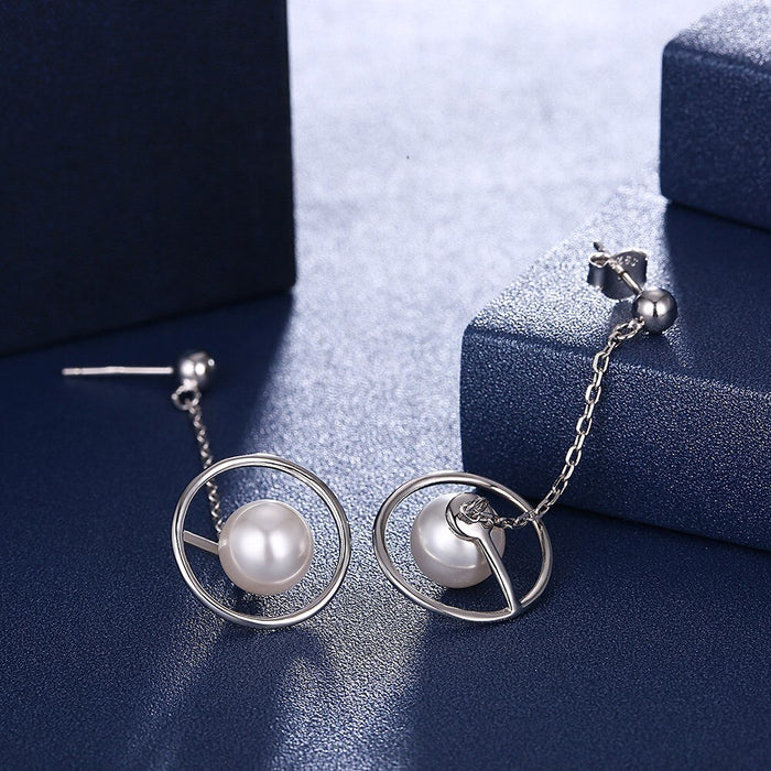 Elegant Women 925 Sterling Silver Pearl Earrings Fashion S925 Long Chain Rotate Celestial Shape Drop Earrings Lady Party Jewerly