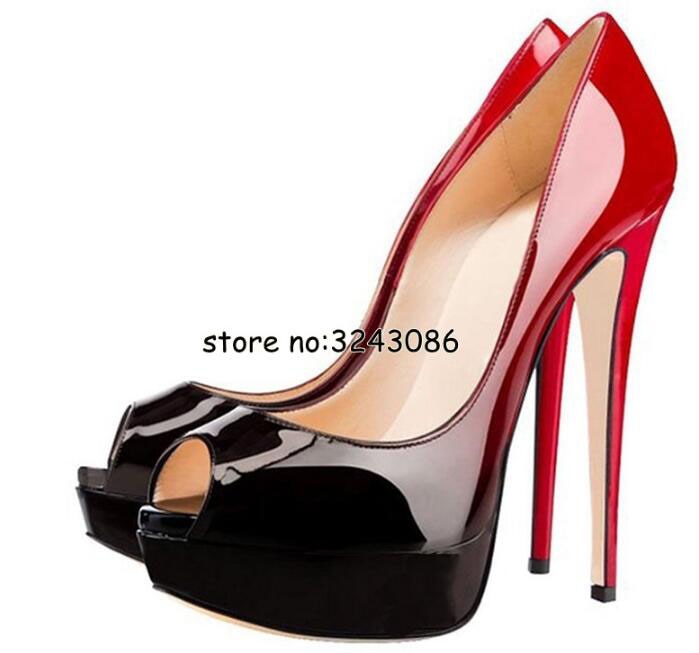 Classical Peep Toe Patent Leather Nude Color Platform Shoes Woman 14cm Heel Thin Heel Ladies Dress Shoes Sexy Stiletto High Heel