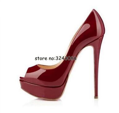 Classical Peep Toe Patent Leather Nude Color Platform Shoes Woman 14cm Heel Thin Heel Ladies Dress Shoes Sexy Stiletto High Heel