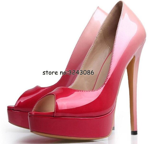 Classical Peep Toe Patent Leather Nude Color Platform Shoes Woman 14cm Heel Thin Heel Ladies Dress Shoes Sexy Stiletto High Heel