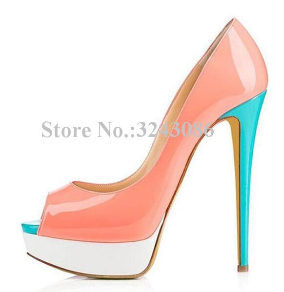 Classical Peep Toe Patent Leather Nude Color Platform Shoes Woman 14cm Heel Thin Heel Ladies Dress Shoes Sexy Stiletto High Heel