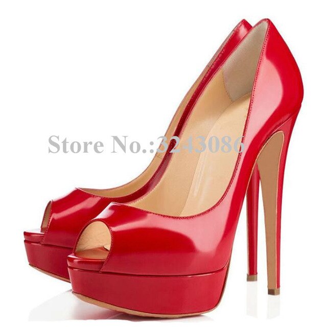 Classical Peep Toe Patent Leather Nude Color Platform Shoes Woman 14cm Heel Thin Heel Ladies Dress Shoes Sexy Stiletto High Heel