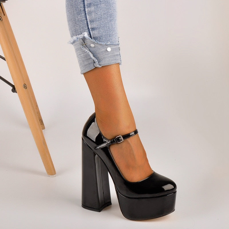 Onlymaker Ladies Mary-Jane Pumps Platform Chunky High Heels shoes Ankle Strap Plus Size Big Size Party Dress Pumps