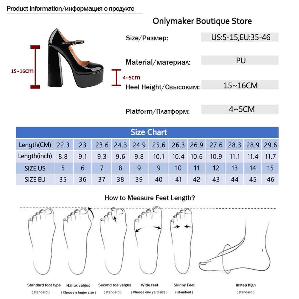 Onlymaker Ladies Mary-Jane Pumps Platform Chunky High Heels shoes Ankle Strap Plus Size Big Size Party Dress Pumps