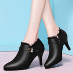 Plus Size Women Pumps Rhinestone Buckle Boat Shoes Genuine Leather Dress Shoes Pointed Toe Ladies Office Shoes YG-B0005