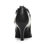 Plus Size Women Pumps Rhinestone Buckle Boat Shoes Genuine Leather Dress Shoes Pointed Toe Ladies Office Shoes YG-B0005