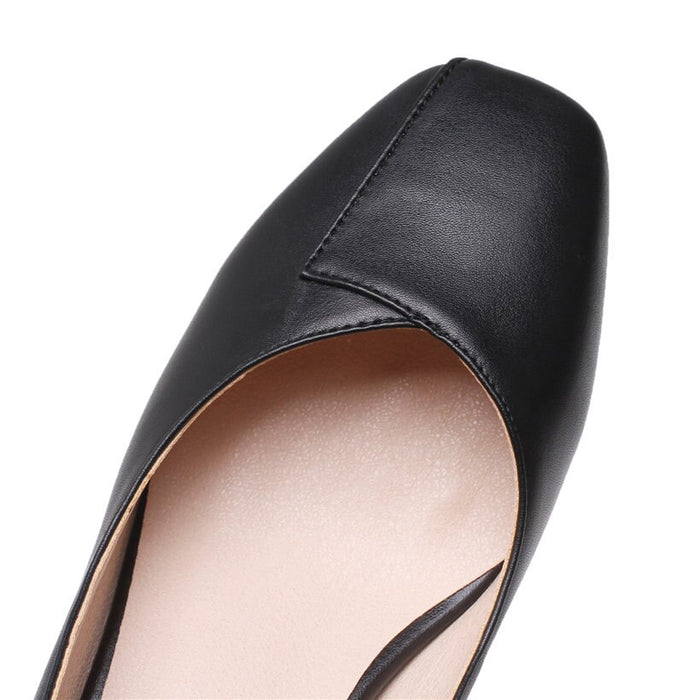 2020 New Women Pumps  Square Toe 5.5cm High Hoof Block Heel Black Beige Sewing PU Mules Casual Dress Office Ladies Slip-on Shoes