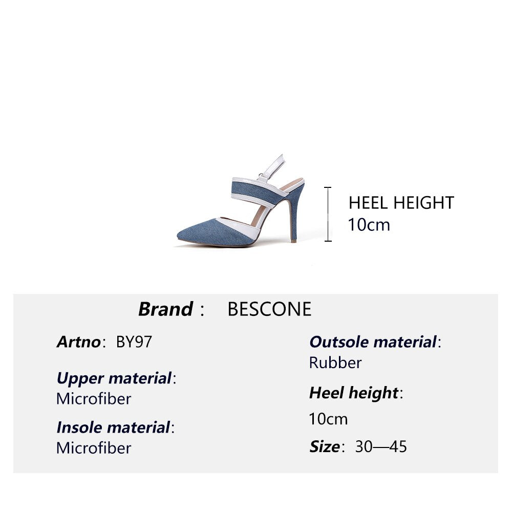 BESCONE Women Pumps Sexy Pointed Toe Buckle Breathable Thin Heel Shoes Handmade Shallow Super High Heel Dress Ladies Pumps BM97
