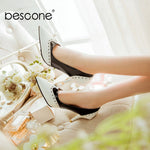 BESCONE Sexy Pointed Toe Ladies Pumps High Quality Patent Leather Shallow Thin Heel Shoes New Fashion Dress Women Pumps BM297