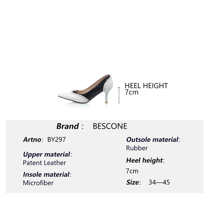 BESCONE Sexy Pointed Toe Ladies Pumps High Quality Patent Leather Shallow Thin Heel Shoes New Fashion Dress Women Pumps BM297