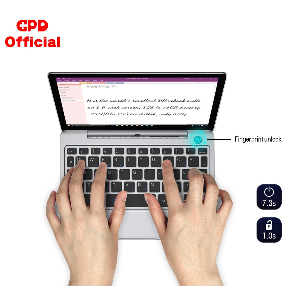 GPD P2 Max Pocket 2 8GB 256GB 8.9 Inch Intel Celeron 3965Y IPS Touch Screen Mini Portable Laptop  Netbook Computer PC Windows 10